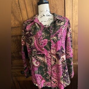 Koret set blazer button up with separate short sleeve shirt size M pink paisley